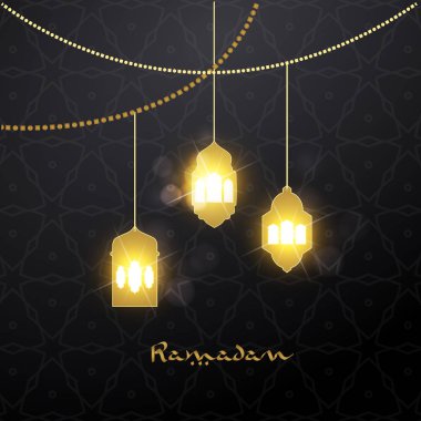 Ramazan Kareem tebrik kartları tasarım stili kesilmiş kağıt kullanarak illüstrasyon vektör. altın renkli
