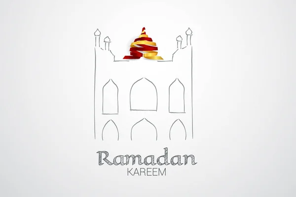 Ilustracja Wektorowa Życzeniami Kareem Ramadan Wstążki Która Stanowi Kopuła Meczet — Wektor stockowy