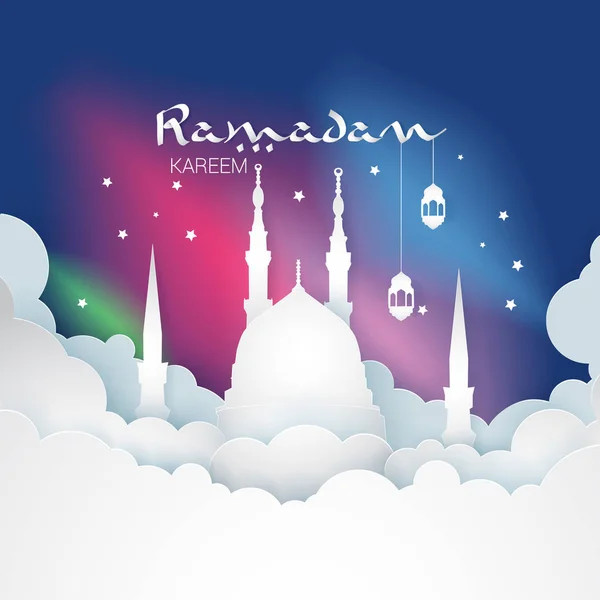 Ramadan Kareem Cartão Saudação Ilustração Vetorial Usando Estilo Design Corte — Vetor de Stock