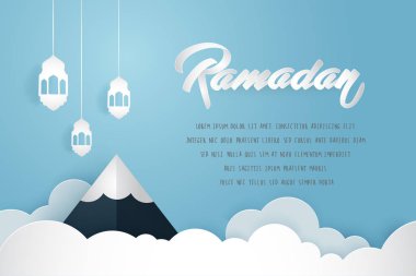 Ramazan Kareem kartı kağıt kesme tasarım tarzı, tebrik kartı veya arka plan illüstrasyon vektör