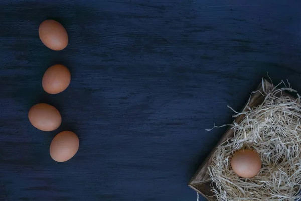 Tavuk siyah arka plan üzerine yumurta. Paskalya Tema