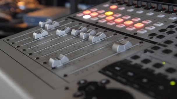 Closeup of audio mixing console — Stock Video