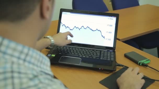 Een jonge zakenman die op laptop werkt — Stockvideo