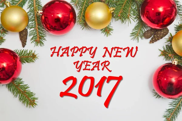 Kerstdecoratie met tekst Happy New jaar 2017 — Stockfoto