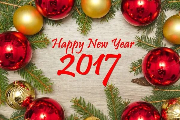Kerstdecoratie met tekst Happy New jaar 2017 — Stockfoto