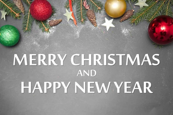 Karácsonyi dekoráció-val üzenet boldog karácsonyt és boldog új évet — Stock Fotó
