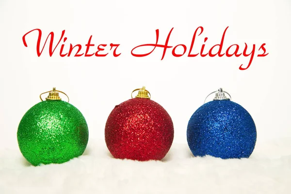 Christmas decoration ball on white background with text — Stock Photo, Image