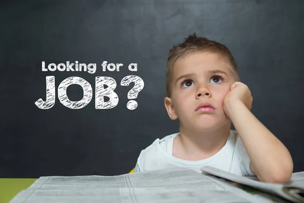 Niño como un hombre de negocios con texto en busca de un trabajo — Foto de Stock