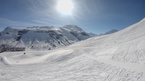 Hermosa Vista Pista Esquí Alp Francés — Vídeo de stock