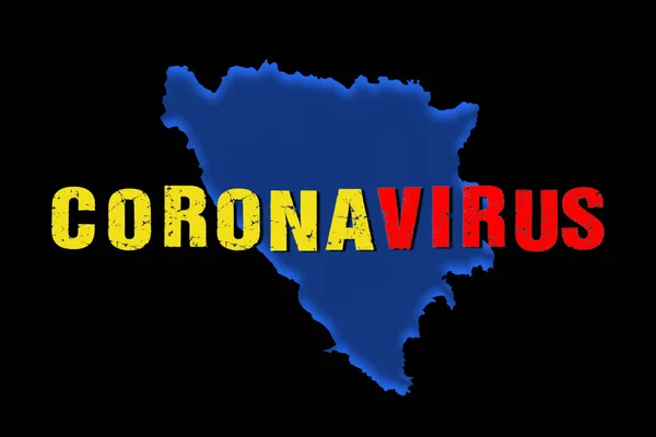 Corona Virus Underteckna Varning Med Bosniska Statskarta Bakgrunden — Stockfoto