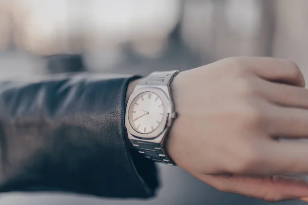 Stylish Silver Watch Woman Hand — Stock Photo, Image