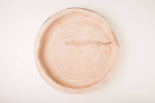 Wooden tray on white background