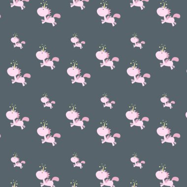 Çocuk pembe tek boynuzlu at ve mavi zemin üzerine sarı yıldız arka plan bebek