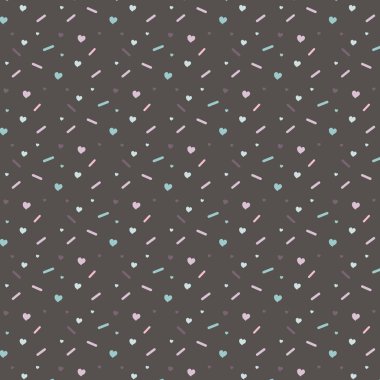 Desen hipster moda süsleme pembe mavi leylak çizgi ve koyu arka plan üzerinde kalp ile