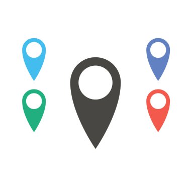 Beyaz arka plan üzerinde konum simge vektör. Navigasyon haritası, gps, yön, yer, Pusula, ilgili kişi, arama kavramı. siyah yeşil mavi kırmızı