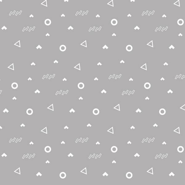 Hipster fashion pattern memphis ornament white circle white triangle and white and white corner on gray background