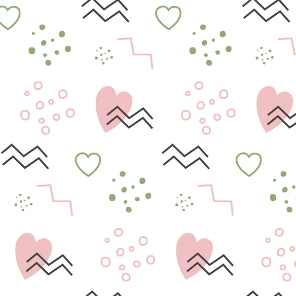 Valentina Day Pattern Memphis Ornement Gris Witg Rose Coeur Gouttes — Image vectorielle