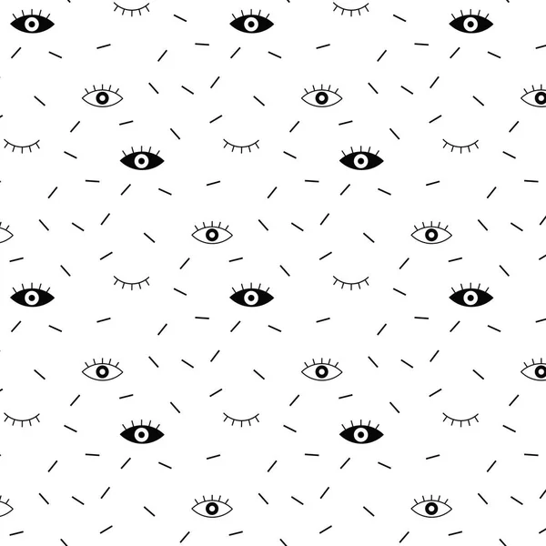 黒と白い背景のライン飾りメンフィス ヒップスター ベクトル パターン — ストックベクタ