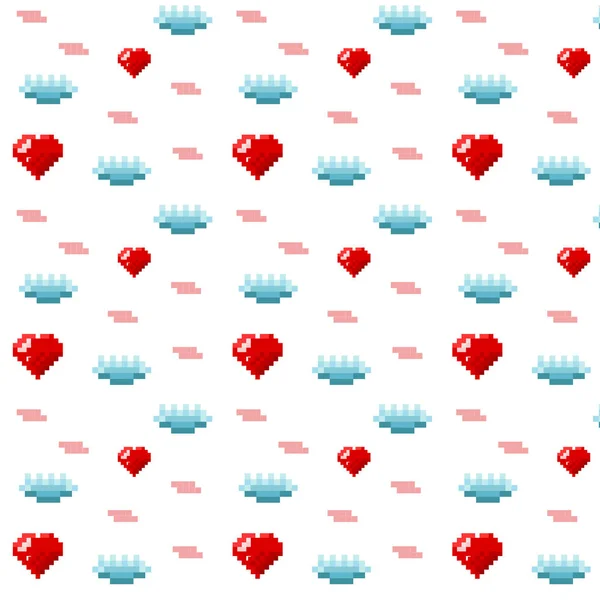 Motif Ornement Pixel Art Avec Coeur Rouge Nuage Bleu Sur — Image vectorielle