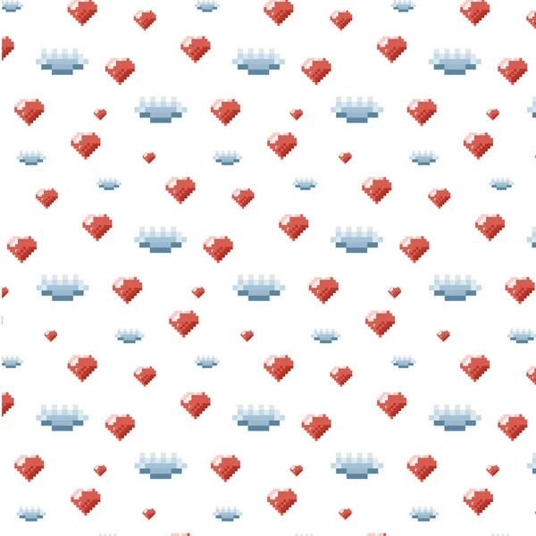 Muster Ornament Pixelkunst Mit Orangefarbenem Herz Und Blauer Wolke Auf — Stockvektor