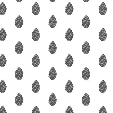 Köknar kozalaklarıyla desen. Vektör basit minimalist süs. Siyah ve beyaz desen