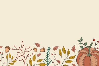 Yapraklar, böğürtlenler ve meşe palamudu ile sonbahar arka planı