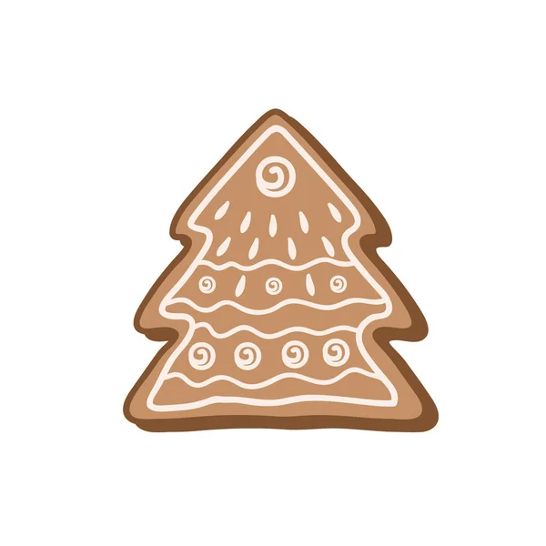 Biscoito Gengibre Forma Uma Árvore Natal Ilustração Vetorial Colorida Mão — Vetor de Stock