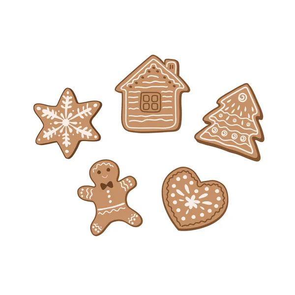 Pfefferkuchen Vektor Illustration Von Lebkuchen Form Eines Weihnachtsbaums Eines Hauses — Stockvektor