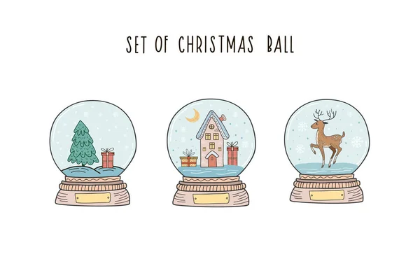 Set Bolas Cristal Navideño Ilustración Del Vector Freehand — Archivo Imágenes Vectoriales