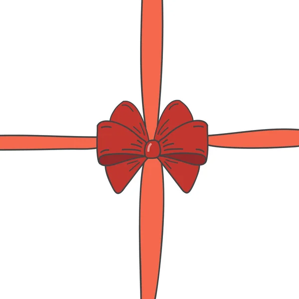 Red Bow Ribbon Gift Box Vector Illustration — Stock Vector