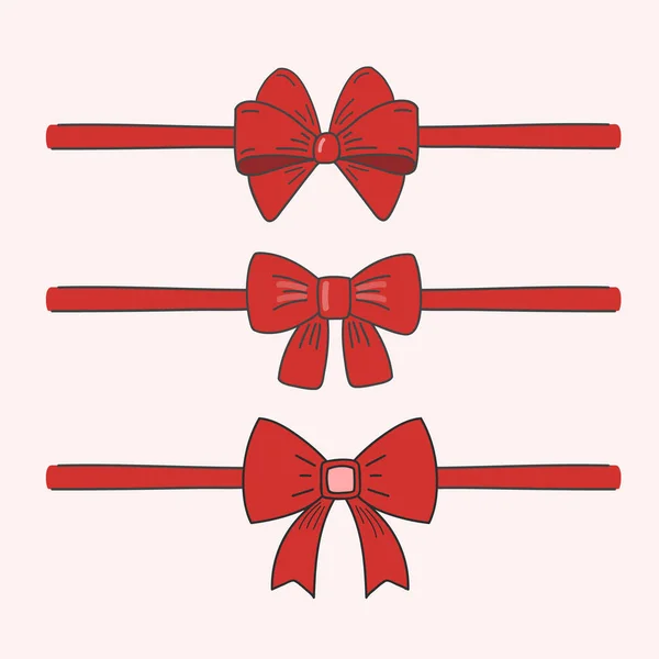 リボン付きの赤い弓のセット ベクトルフラットイラスト 休日のデザイン — ストックベクタ
