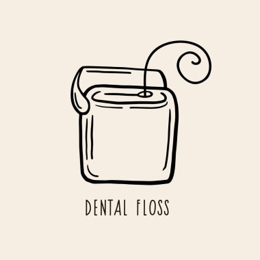 Diş ipi mi? Vektör doğrusal çizim. İçerik illüstrasyonu.