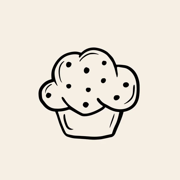 Cupcake. Vektorlineare Zeichnung des Backens im Skizzenstil. Logo in Form einer Torte. — Stockvektor