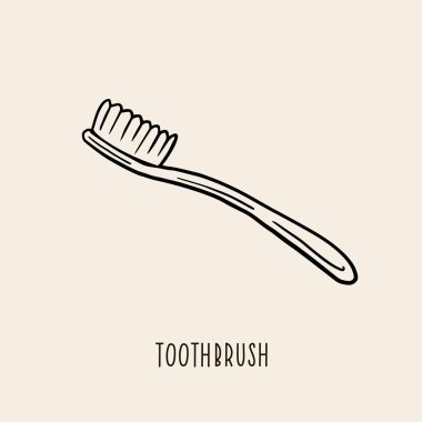 Diş fırçası. Elle vektör doğrusal illüstrasyon. Ağız bakım sembolü.