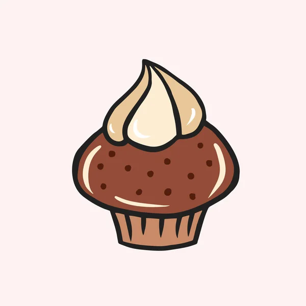 Čokoládový Muffin Smetanou Vektorová Barva Skica Kresleném Stylu Ilustrace Cupcake — Stockový vektor