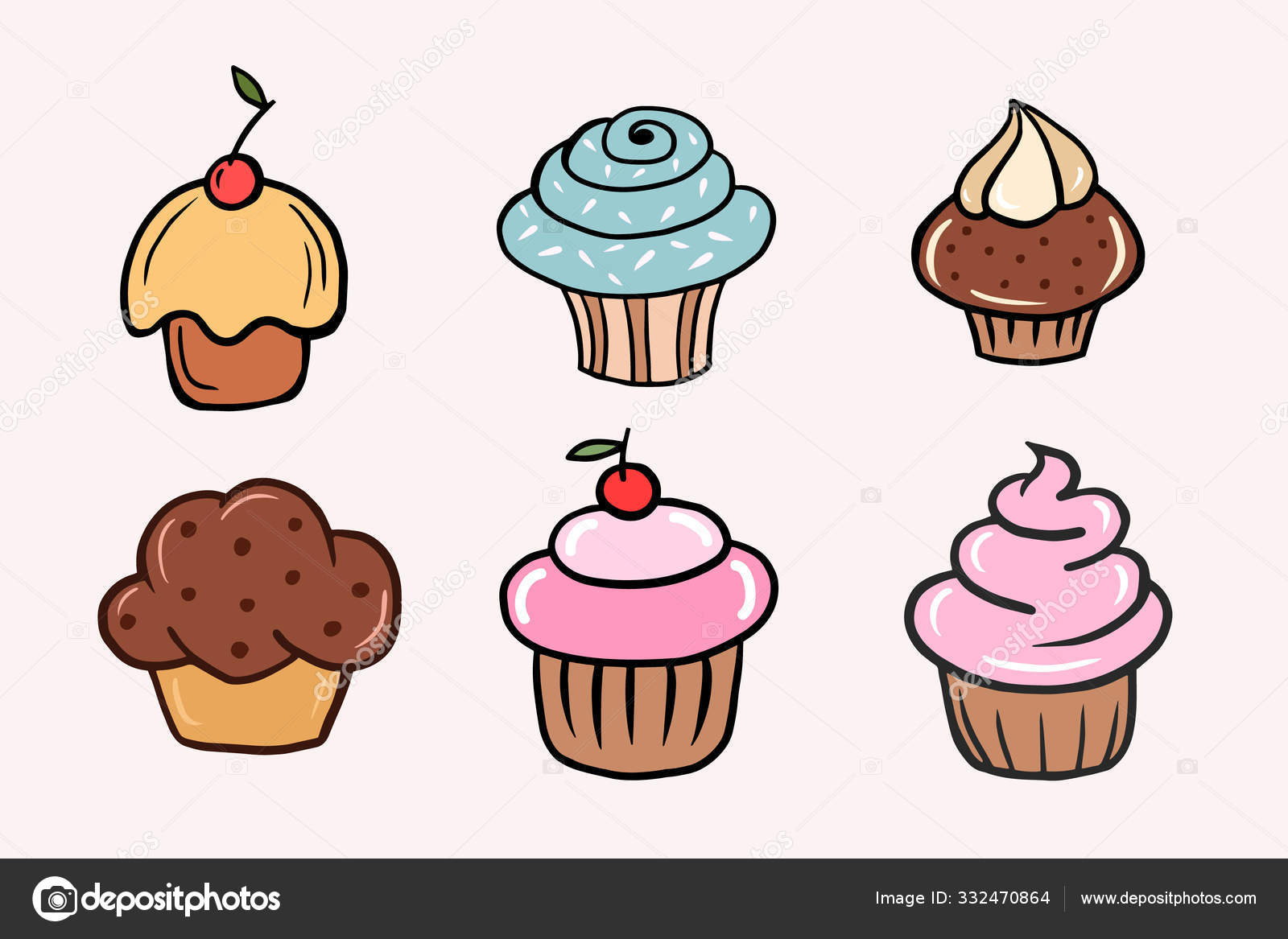Set Cupcakes Set Vector Color Illustrations Cupcakes Cartoon Style Drawing  Stock Vector Image by ©Pinky_Rabbit #332470864