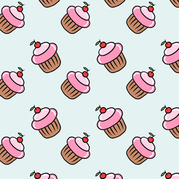 Μοτίβο Κέικ Στυλ Κινουμένων Σχεδίων Διάνυσμα Cupcakes Χρωματική Απεικόνιση Γλυκών — Διανυσματικό Αρχείο