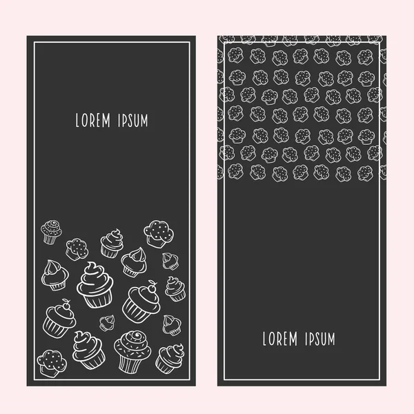 Cupcake Banner Illustration Vectorielle Bonbons Dans Style Linéaire Design Pour — Image vectorielle