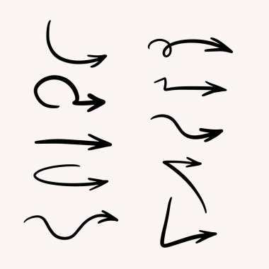 Bir çift ok. Farklı oklar koleksiyonu. Çizim biçiminde vektör el çizimi.