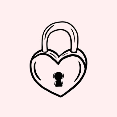 Kalp kilidi. Karalama tarzında serbest doğrusal çizim. Sevgililer Günü için çizim.