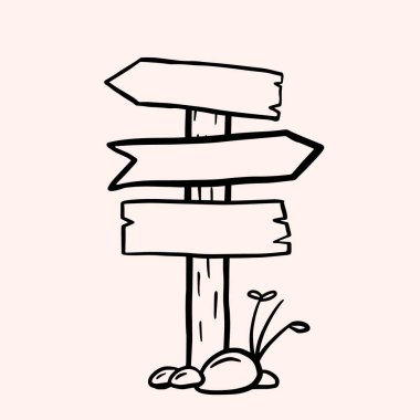 Yol İşareti. Vektör doğrusal çizim. Doodle tarzı çizim.