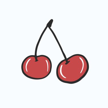 Kiraz. Karalama tarzında vektör rengi çizimi. Serbest çizim. Sembol, kiraz logosu