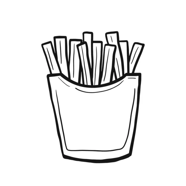 Patates kızartması Vektör doğrusal karalama stili. Serbest çizim. Fast food.