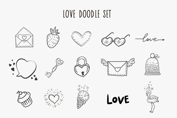 Aşk karalama seti. Vektör Doodle serbest çizimleri. Aşk çizimleri. Sevgililer Günü için çizimler.