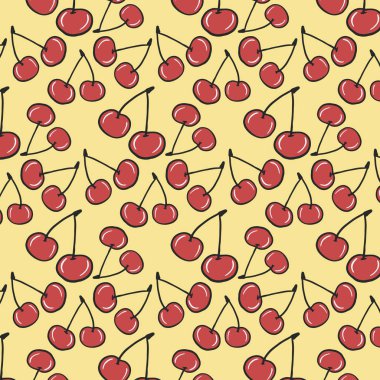 Kirazlı desen. Kirazlı süs eşyası. Çizgi film tarzında resimleme.