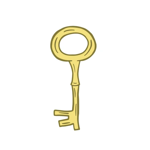 Golden Key Old Key Vector Color Freehand Drawing Cartoon Style — Stock Vector