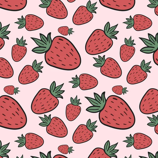 Çilekli desen. Çilekli vektör süsü. Çizgi film tarzında illüstrasyon.