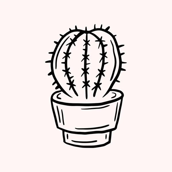 Cactus Simple Vector Drawing Linear Doodle Illustration Freehand Drawing — Stock Vector