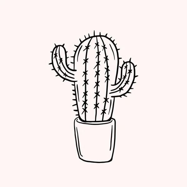 Cactus Semplice Disegno Vettoriale Disegno Linee Illustrazione Disegnata Mano — Vettoriale Stock