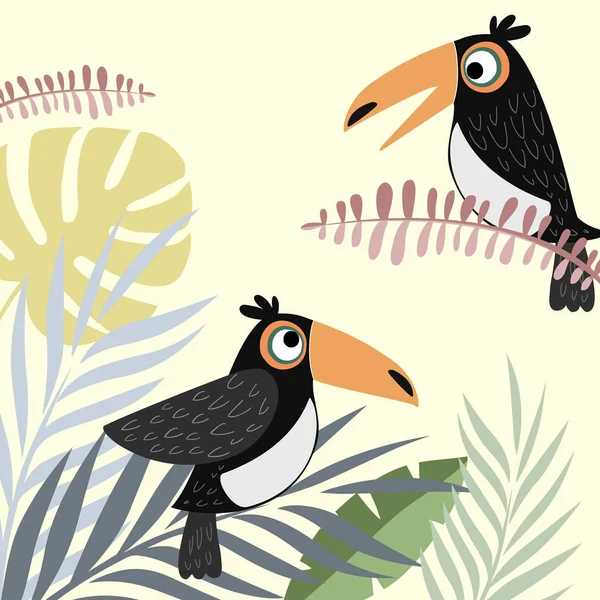熱帯の葉の中のトウガン 漫画風の熱帯のベクトルイラスト 夏のイラスト — ストックベクタ